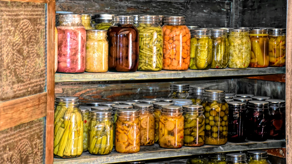 Preserving Foods - a shelve of canned food for emergency preparedness