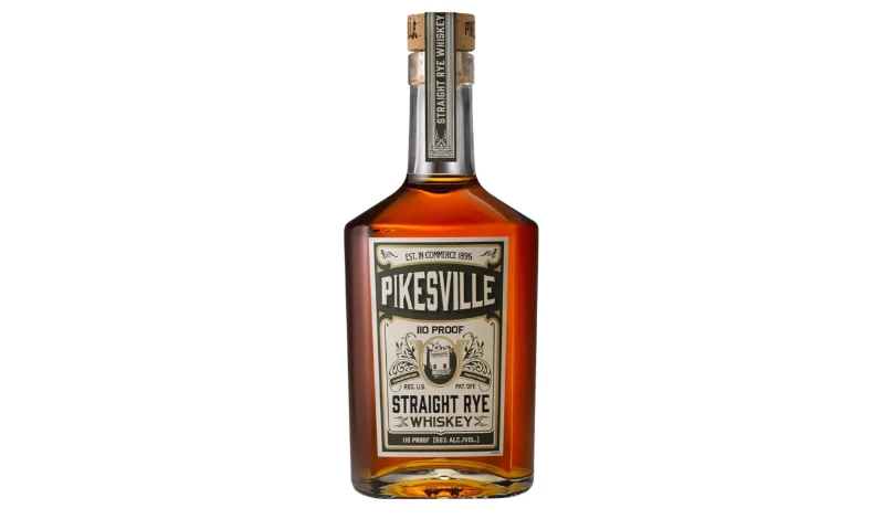 A photograph of a bottle of Pikesville Rye