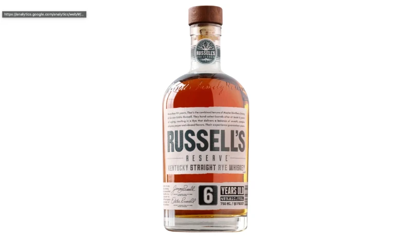 A photograph of a bottle of Russell's Reserve Rye