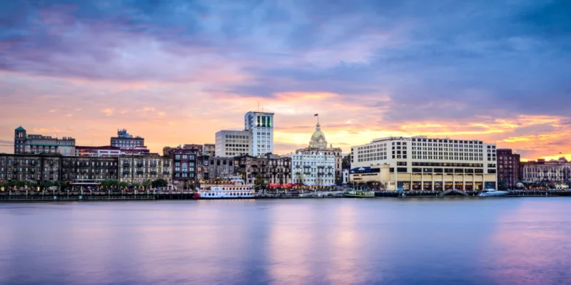 A photo of the Savannah, Georgia Riverfont Skyline