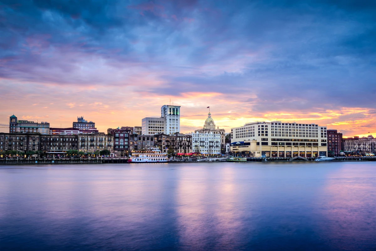 A photo of the Savannah, Georgia Riverfont Skyline